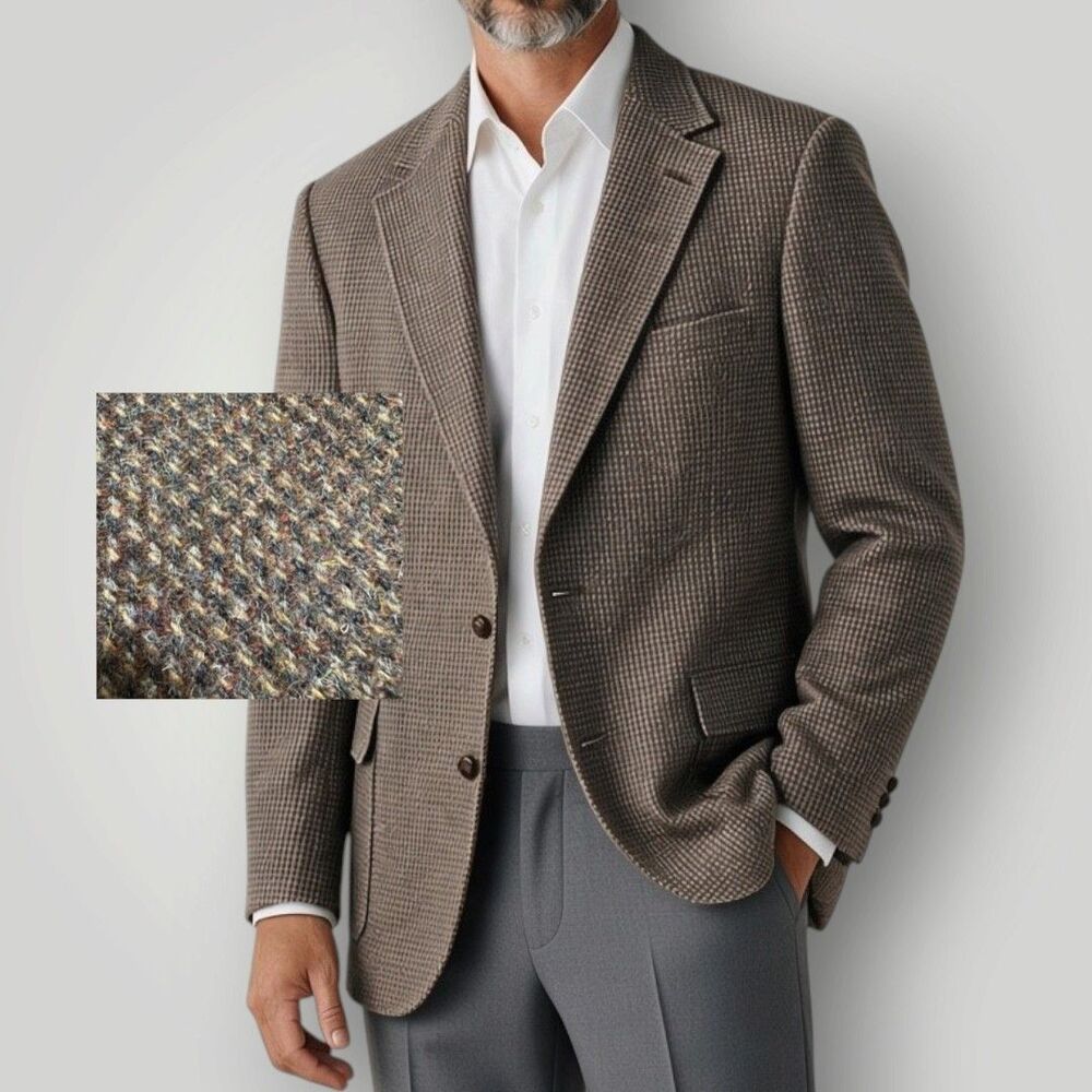 Vintage Mens Blazer Sport Coat Two‑Button Jacket TWEED WOOL Brown 46L